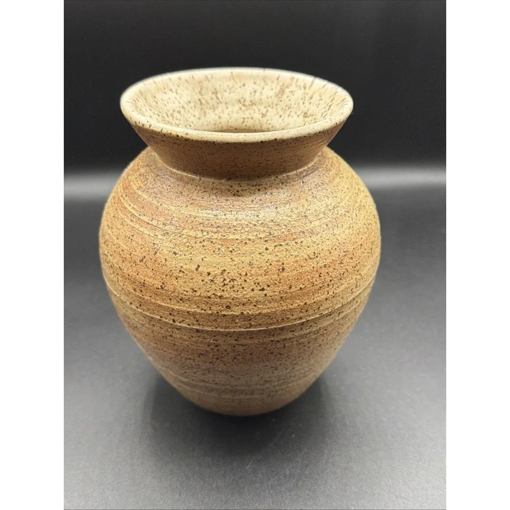 Vintage Hand Thrown Studio Pottery Vase 7 In Earthy Speckled Glaze
